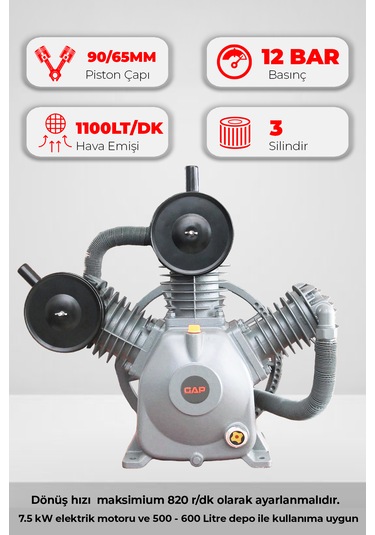 Kompresör Kafası 3 Piston 12 Bar Gk600