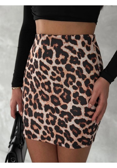 Bigümex Kadın Leopar Desen Etek Leopar