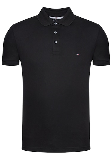 Tommy Hilfiger Polo Yaka Pike Erkek T-shirt Siyah