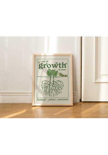 Retro Bitki Posteri, Estetik Alıntı, Motivasyonel Ofis, Yeşil Duvar Dekoru