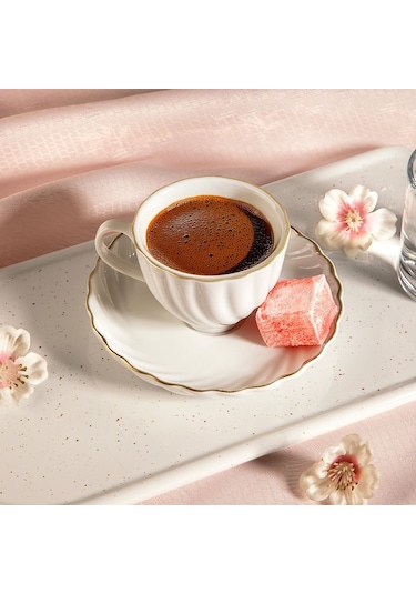 Nehir Yasemin Beyaz 12 Parça Porselen Kahve Fincan Takımı