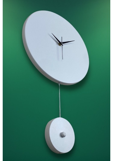 Elis Model Modern Metal Sıvama Akar Sessiz Mekanizmalı Duvar Saati 30 30cm Sarkaç Şeklinde Süs Beyaz