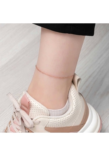 Gümüş Rose Zincir Desenli Halhal Çok Renkli