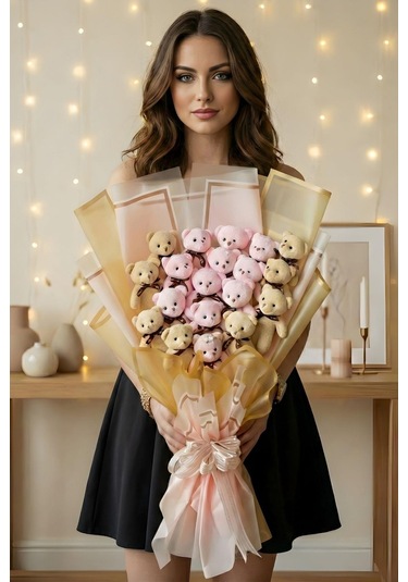 Sevgililer Günü Ne Özel: Deluxe 65 Cm Dev Peluş Ayıcık Buketi Pembe & Krem