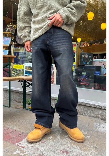 Flaw Eskitme Model Çizgili Baggy Jean Koyu Lacivert Koyu Lacivert
