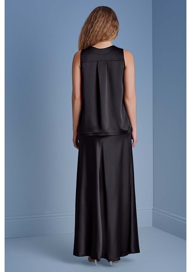 Evaze Siyah Saten Etek Siyah