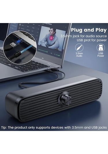 Willowhaven Siyah Mini Hoparlör: Usb Güçlü, 3.5mm Jak, Kompakt Tasarım, Ev Ve Ofis Kullanımı