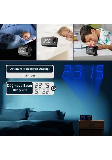 Techtic Çok Fonksiyonlu Projeksiyon Masa Saati Renkli Ekran Alarm