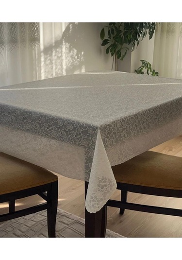 Muşamba Masa Örtüsü Dantel Görünümlü Pvc Krem Renk Krem - Krem