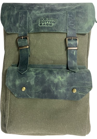 Vintage Kanvas Deri Su Geçirmez Unisex Laptop Bölmeli Okul Seyahat Kamp Sırt Çantası 31 Cm X 44 Cm Haki