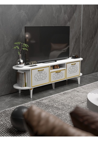 Tv Sehpası Mira Gold 5032 Beyaz 160 Cm 35 Cm 50 Cm Beyaz