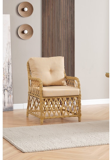 Roma Rattan Bahçe Balkon Takımı 2+1+1 Cam Masalı Cappuccino