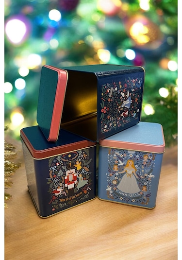 Evle Tales Desenli 12x12x13 Cm Metal Dekoratif Kutu