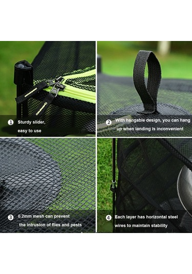 Sones Açık Katlanır Kurutma Ağı Dört Katmanlı Depolama Sepeti Depolama Sepeti Kamp Kurutma Balık Kurutma Ağı Raf Asılı Sepet Yeşil