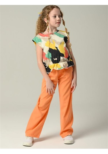 Çikoby Kız Çocuk Desenli Renkli Tshirt-11633 Renkli