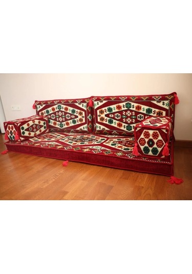 Coton Şark Köşesi Otantik Yörük Desenli Minder Takımı Konsept Bordo Bordo
