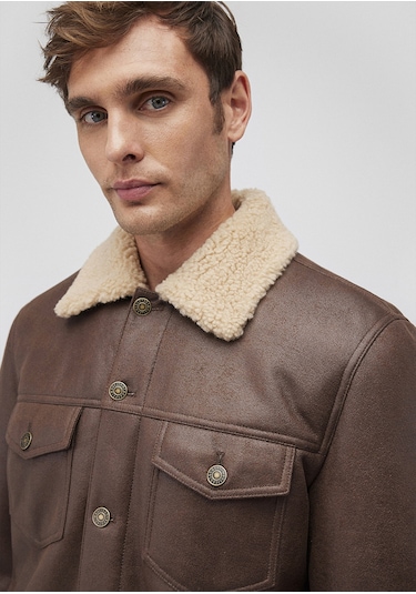 Mavi - Suni Kürk Detaylı Kahverengi Suni Deri Ceket 0110460-71603 Kahverengi