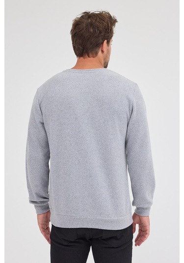 Comeor Erkek Gri Fit Normal Kesim Pamuklu Basic Bisiklet Yaka Sweatshirt Gri