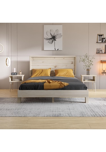 Ebruli Model Vernikli Çam Ahşap Karyola-169 200 x 200 CM