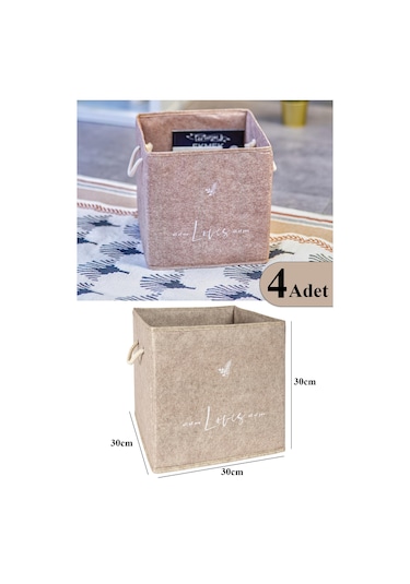 4 Adet Keçe Raf Organizer Dolap Düzenleyici Bej30x30x30 Bej