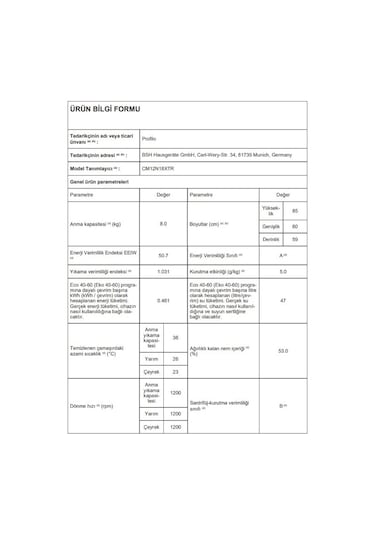 Profilo CM12N18XTR 8 KG 1200 Devir Çamaşır Makinesi