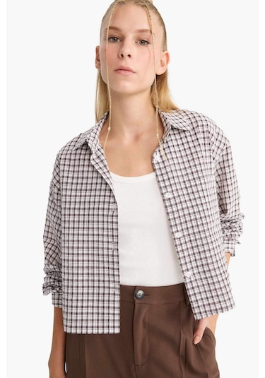Defacto Coool Oversize Geniş Kalıp Crop Kareli Uzun Kollu Gömlek E6934ax25aubn549 Kahve Defacto Coool Oversize Geniş Kalıp Crop Kareli Uzun Kollu Gömlek E6934ax25aubn549 Kahve