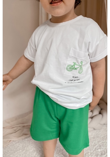 Babywom Unisex Oversize Yazlık Şortlu Basic Takım- Yeşil