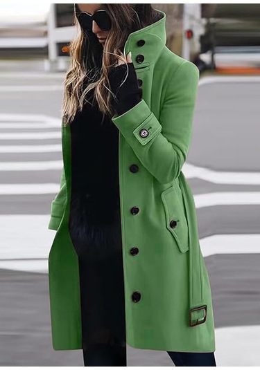 Kadın Sonbahar Ve Kış Büyük Beden Paltoları Yeşil