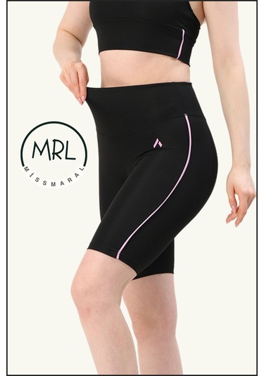 Kadın Siyah Yüksek Bel Toparlayıcı Biker Şort Kısa Spor Tayt Likralı Dalgıç Biker Tights 1043 Siyah Lila