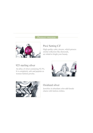 S925 Ayar Gümüş Kırmızı Taç Boncuk Dıy Bilezik Aksesuarları Çok Renkli