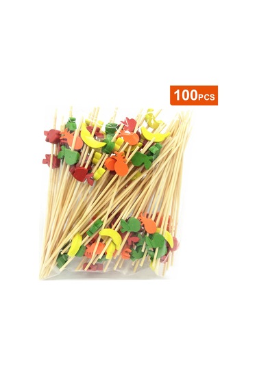 Folinda 100 Adet Bambü Meyve Çubuğu - Renkli Zeytin/ananas Desenli - Kokteyl, Sandviç, Tatlı İçin Güvenli Ve Şık Diğer