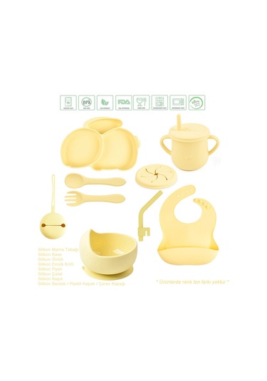 Jojobebek Silikon Beslenme Seti Vakumlu Silikon Mama Tabağı, Mama Kasesi, Önlük, Kaşık, Pipetli Bardak, Kaşık