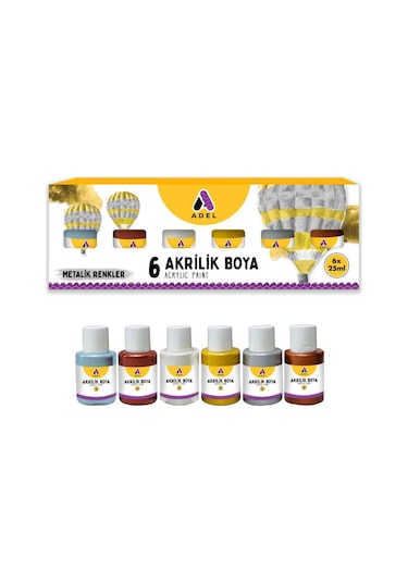 Adel Akrilik Boya 6 X 25Ml. Metalik Renkler