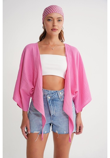 4723 Kadın Önü Bağlamalı Bolero Bluz Pembe Pembe