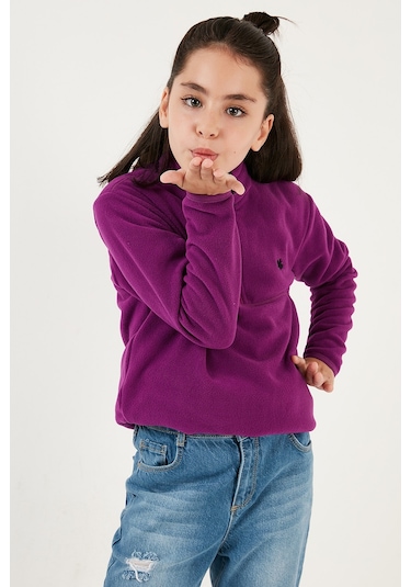 Lela Yumuşak Dokulu Fermuarlı Dik Yaka Şardonlu Kışlık Unisex Çocuk Polar 5905002 Mor