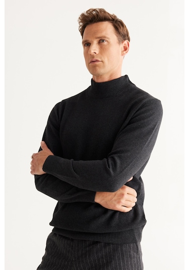 Altinyildiz Classics Erkek Antrasit Standart Fit Normal Kesim Yarım Balıkçı Yaka Pamuklu Triko 4A4921100008ATR3XL Antrasit