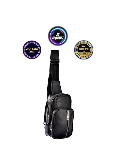 Unisex Hakiki Deri Usb Çıkışlı Mini Çapraz Çanta Siyah