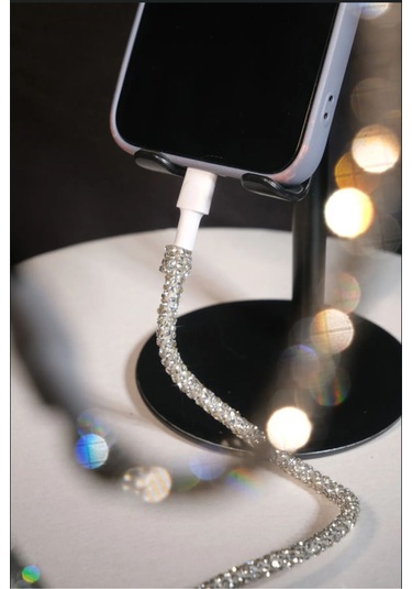 Gümüş Taşlı Şarj Kablosu A Kalite Aplle Usb Type C