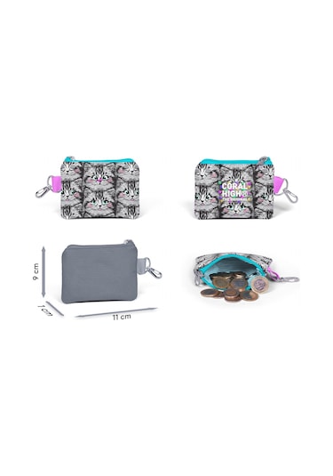 Coral High Gri Kedi Bozuk Para Çantası - Kız Çocuk