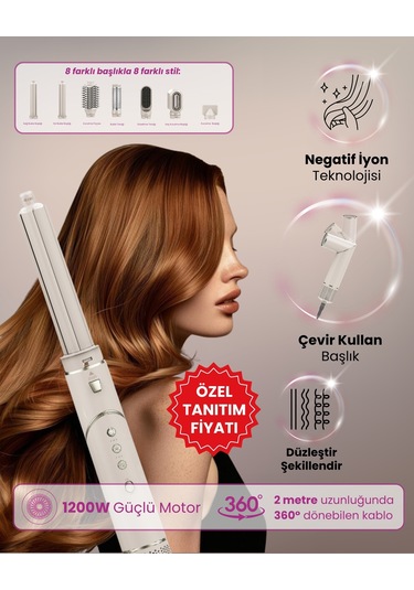 Mieco Aria 8ın1 Iyon Özellikli Saç Kurutma Ve Şekillendirme Seti