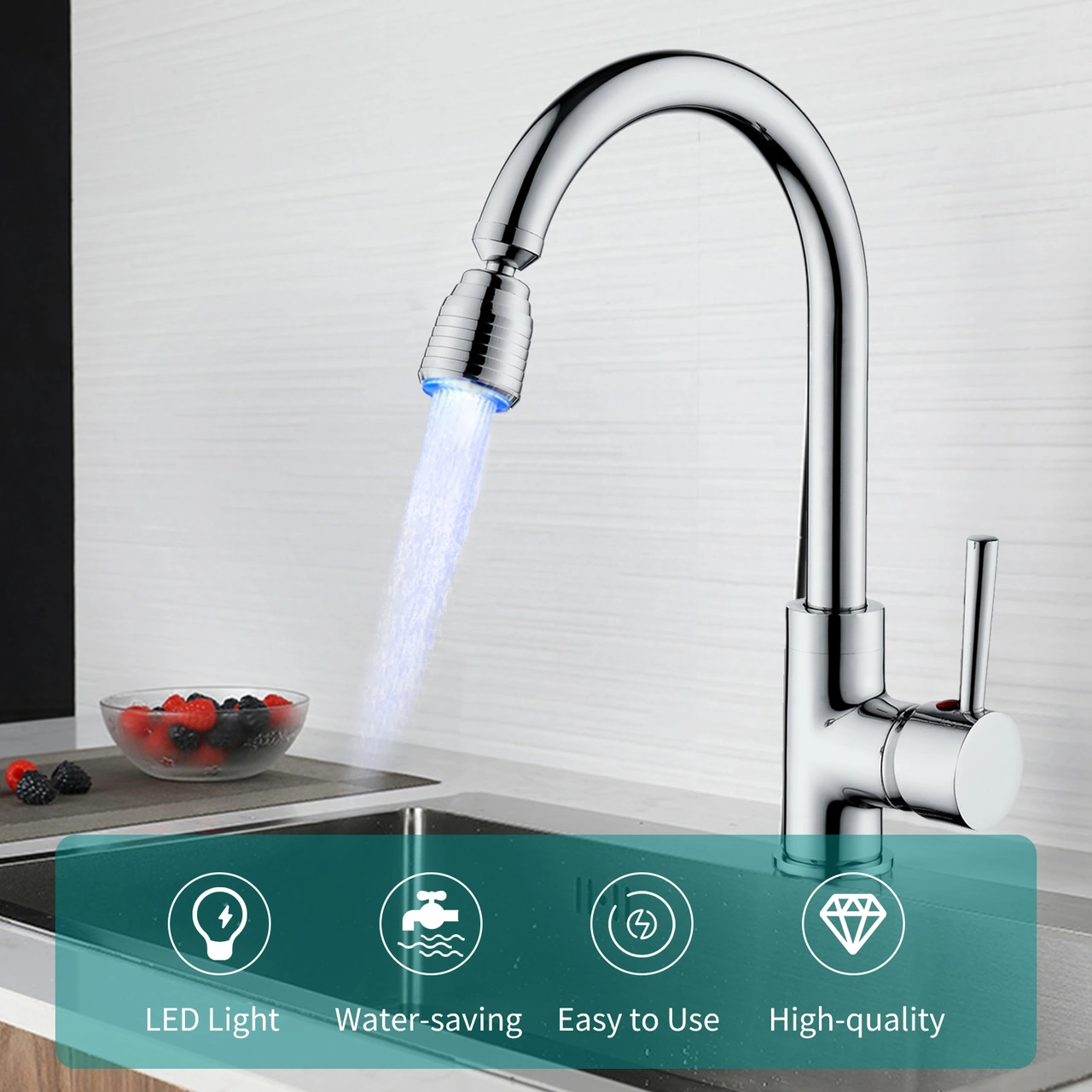 Kosona Led Su Fişi Uçu 360 Döner 7 Renkli Işık Hızlı Flash Su Basıncı İle Çalışır Mutfak/banyo Diğer