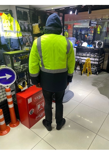 Bondit Kumaştan Kapitoneli Çok Cepli Yerli Işci Parkası / Montu