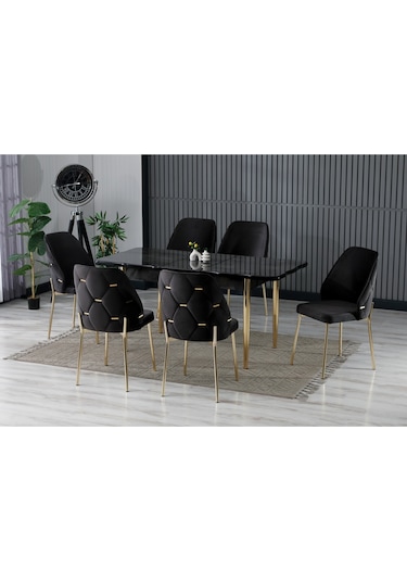 Fier 6 Kişilik Yemek Masası Takımı Siyah