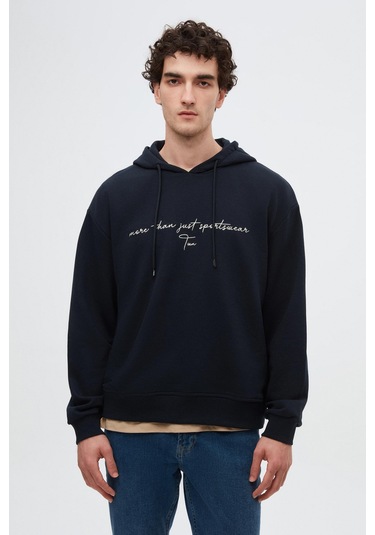 Twn Relaxed Fit Lacivert Nakışlı 3 İplik Kapüşonlu Sweatshirt 3ece24ort0493 101