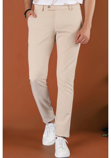 P 1123 Slim Fit Bej Spor Pantolon Bej