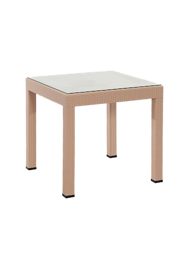 Rattan 80x80 Camlı Cappucino Masa - Bahçe&balkon&teras Cappuccino