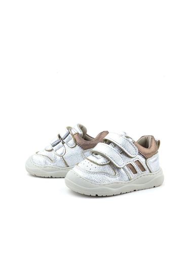 Rakerplus Schaggy Hakiki Deri Gümüş Parlak Bebek Spor Ayakkabı Gümüş