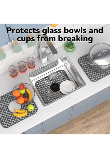 Ximistore9 2 Adet Silikon Lavabo Koruyucu: Kaymazsız Isı Dayanıklı, Çelik/seramik Lavabolar İçin Katlanabilir Süzgeç Matı Gri