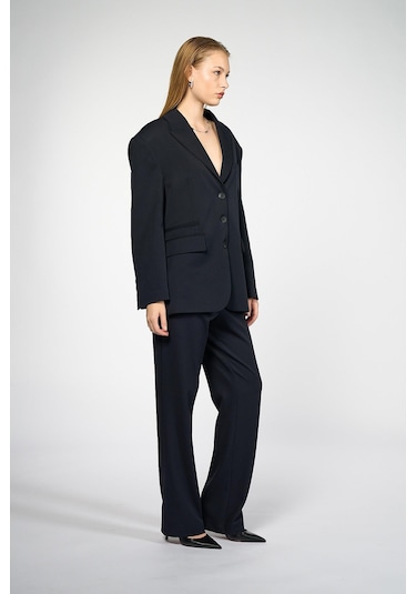 Thalure Kadın Lacivert Oversize Blazer Lacivert