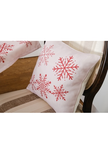 Finezza Kartanesi Baskılı Kumaş Beje Kırmızı Kırlent Kılıfı 45x45 cm İkili -1437